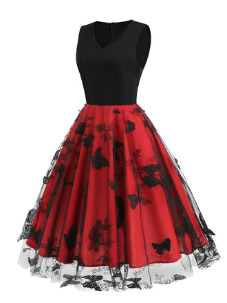 Robe papillon broderie maille épissure 1950s