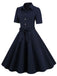 Robe trapèze bleu marine à lacets et revers des années 1950 Cocktail Chic