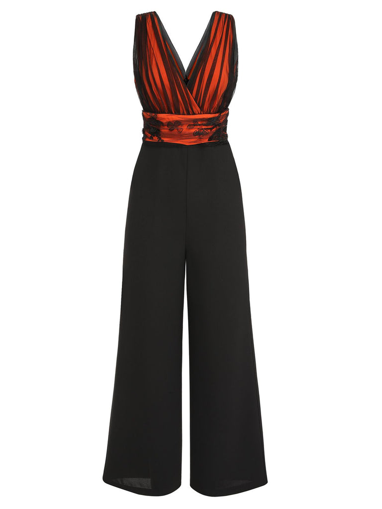 Combinaison patchwork papillon orange à col en V