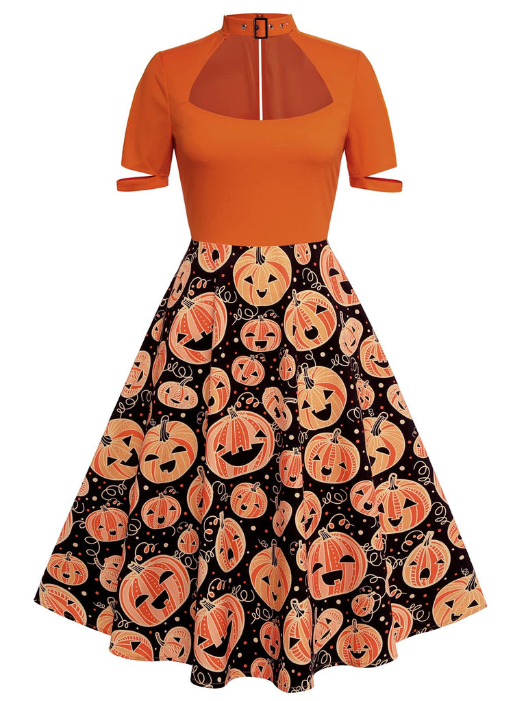 [Prévente] Robe trapèze citrouille d'Halloween orange des années 1950