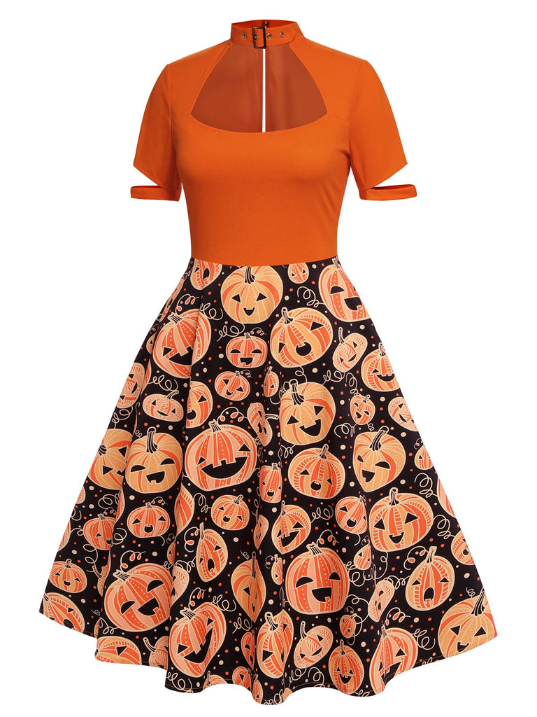 [Prévente] Robe trapèze citrouille d'Halloween orange des années 1950