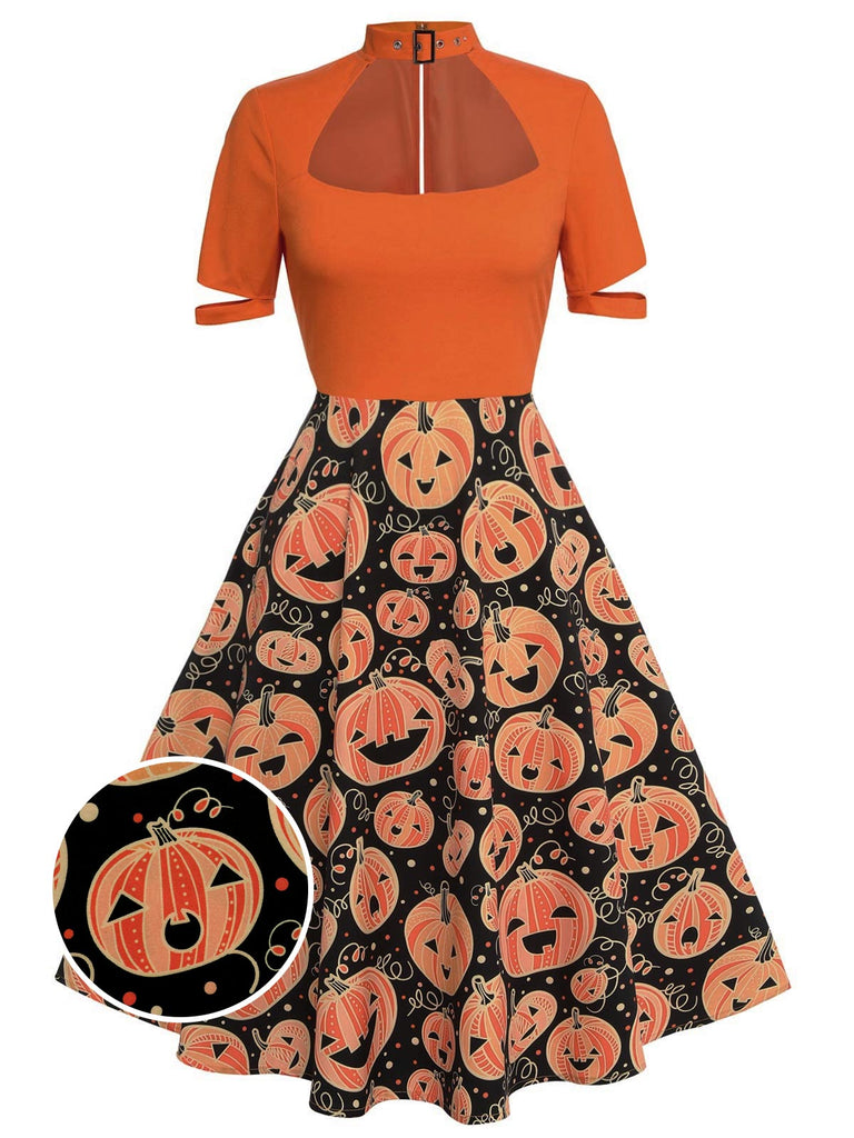 [Prévente] Robe trapèze citrouille d'Halloween orange des années 1950