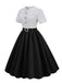 Robe de cocktail chic patchwork à pois des années 1950 noire