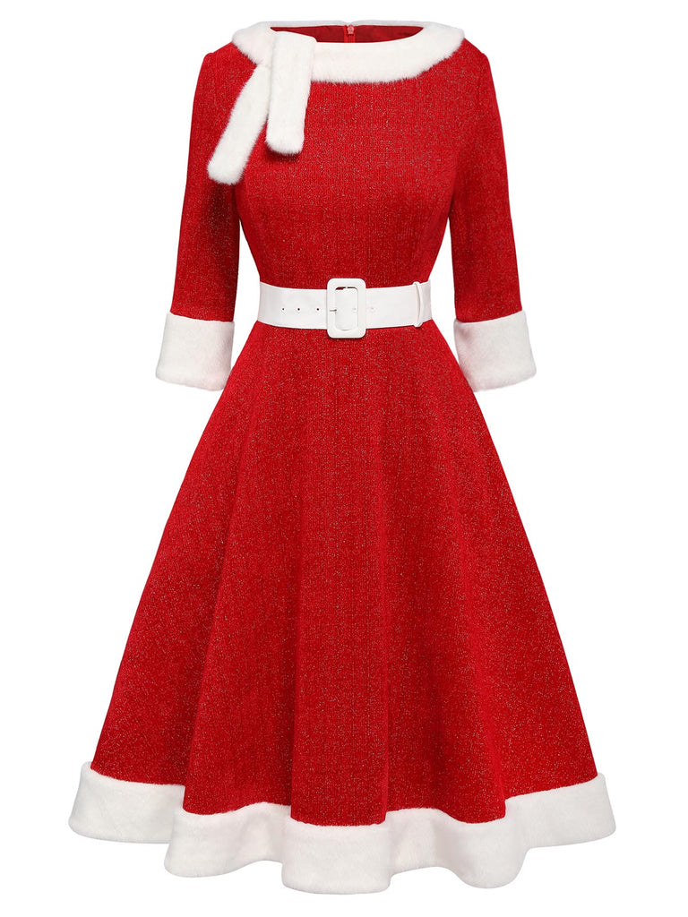 Robe de Noël en peluche rouge des années 1950