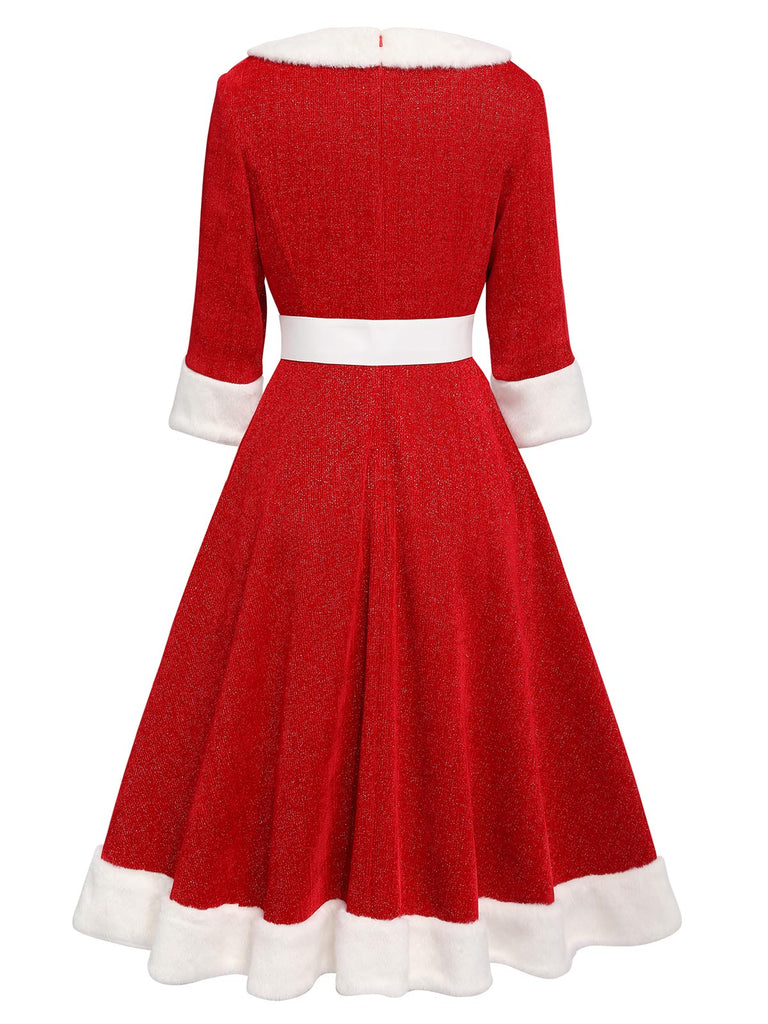 Robe de Noël en peluche rouge des années 1950