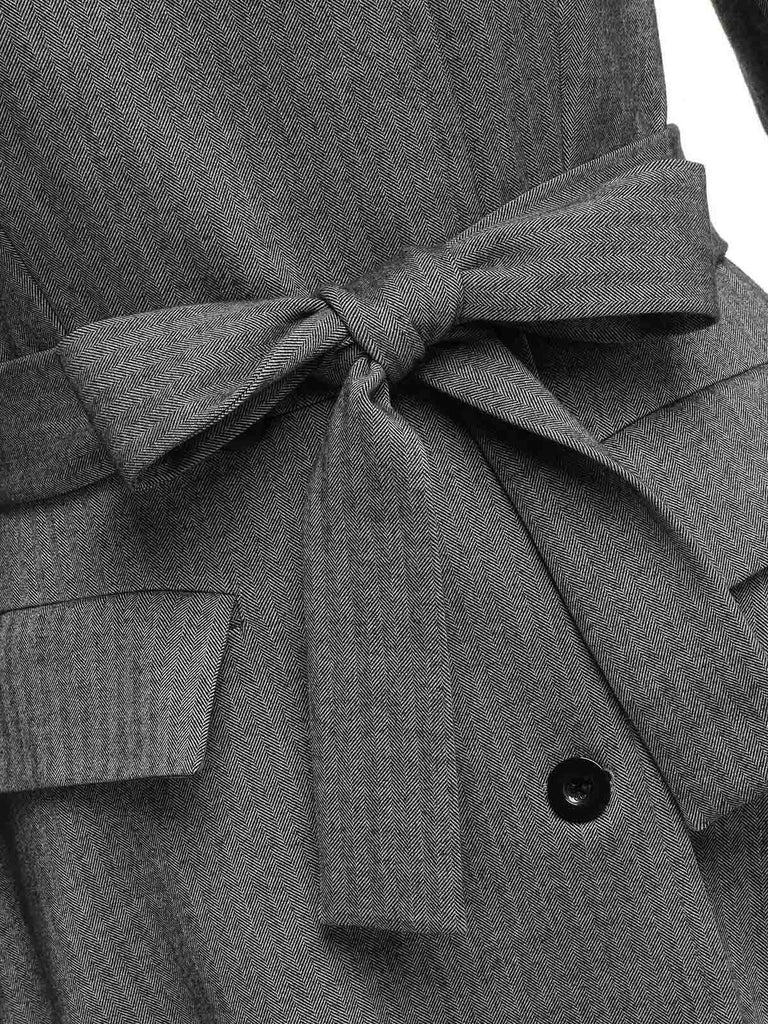 Manteau gris années 1950 en fausse fourrure à revers