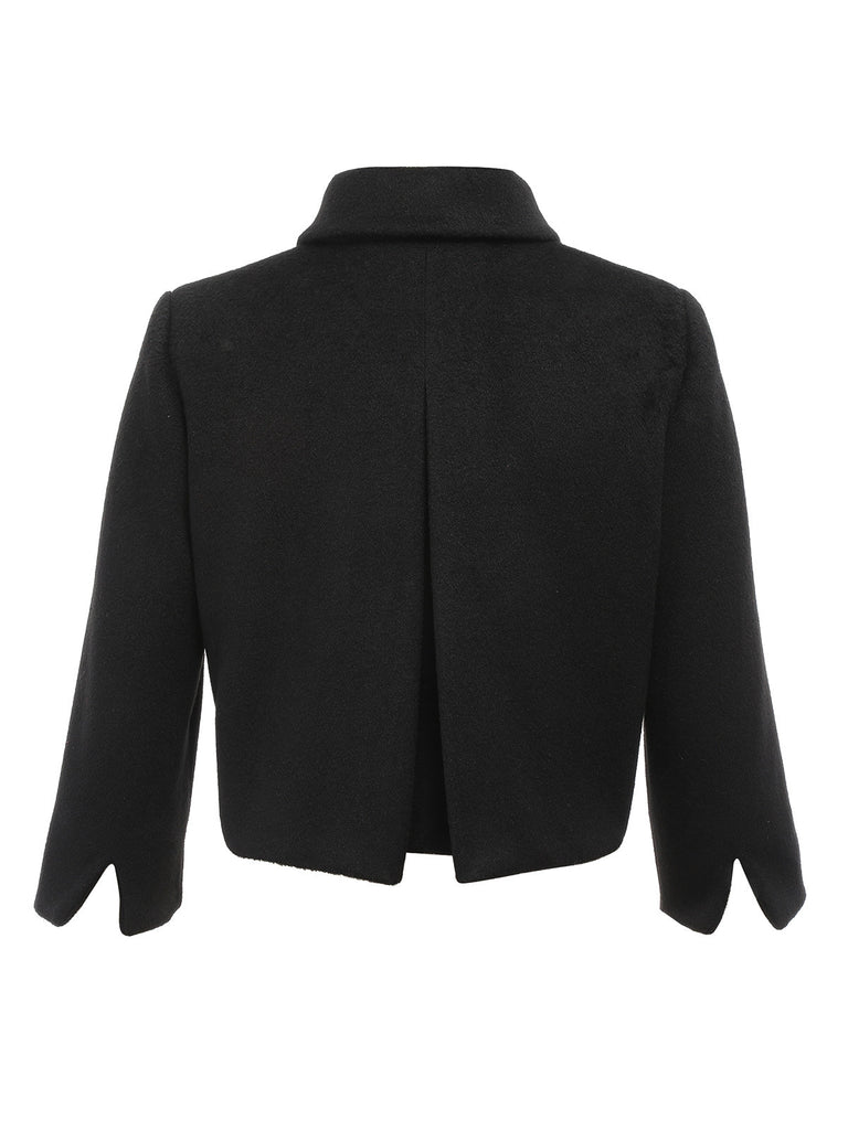 Veste boléro portefeuille en laine noire Retro