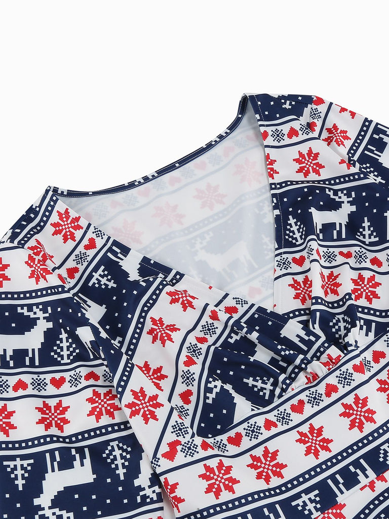 Robe de Noël patchwork à col en V des années 1950