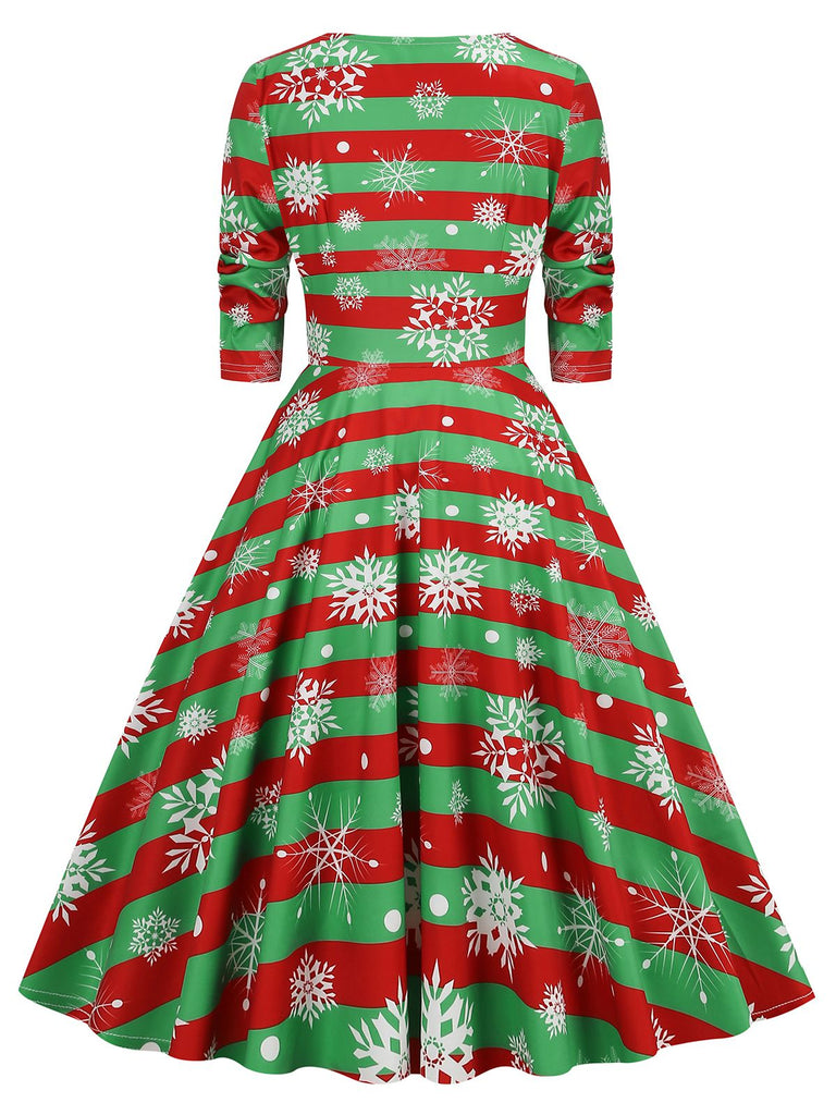 Robe de Noël patchwork à col en V des années 1950