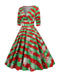 Robe de Noël patchwork à col en V des années 1950