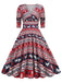 Robe de Noël patchwork à col en V des années 1950