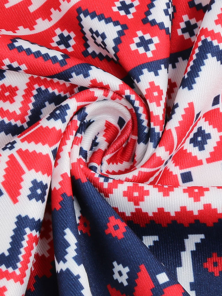 Robe de Noël patchwork à col en V des années 1950