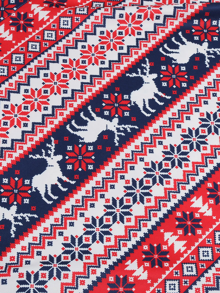 Robe de Noël patchwork à col en V des années 1950
