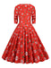 Robe de Noël patchwork à col en V des années 1950