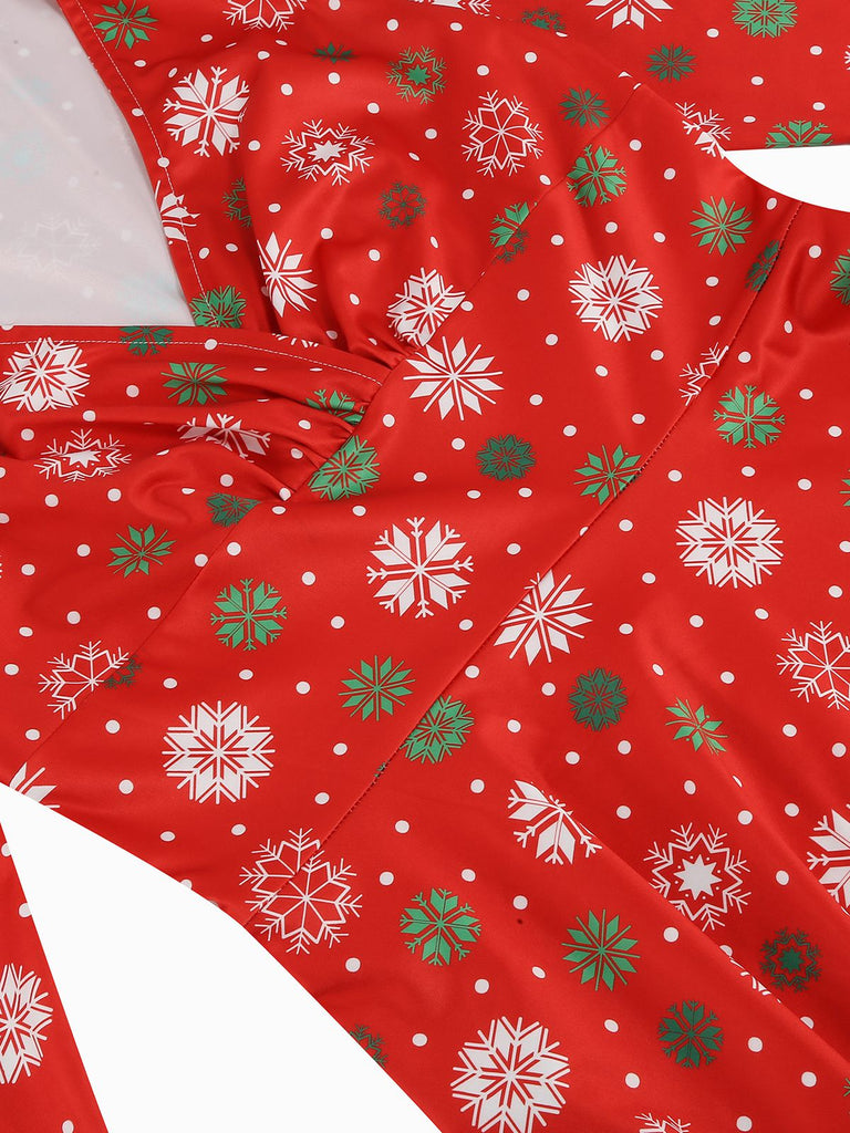 Robe de Noël patchwork à col en V des années 1950