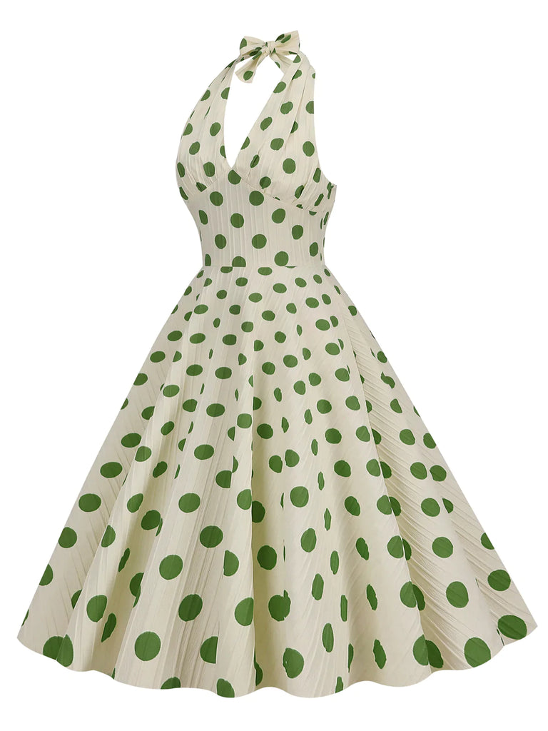 Robe trapèze dos nu à pois des années 1950