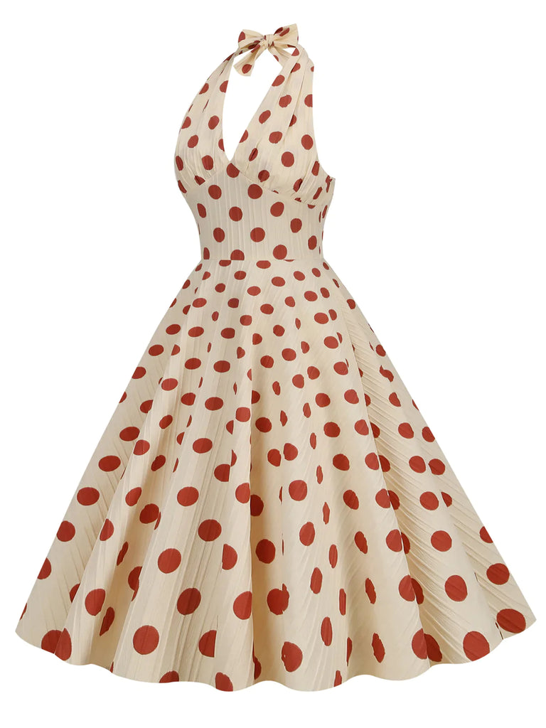 Robe trapèze dos nu à pois des années 1950