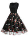 Robe Noir années 1950 broderie fleur Splice Cocktail Chic