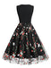 Robe Noir années 1950 broderie fleur Splice Cocktail Chic