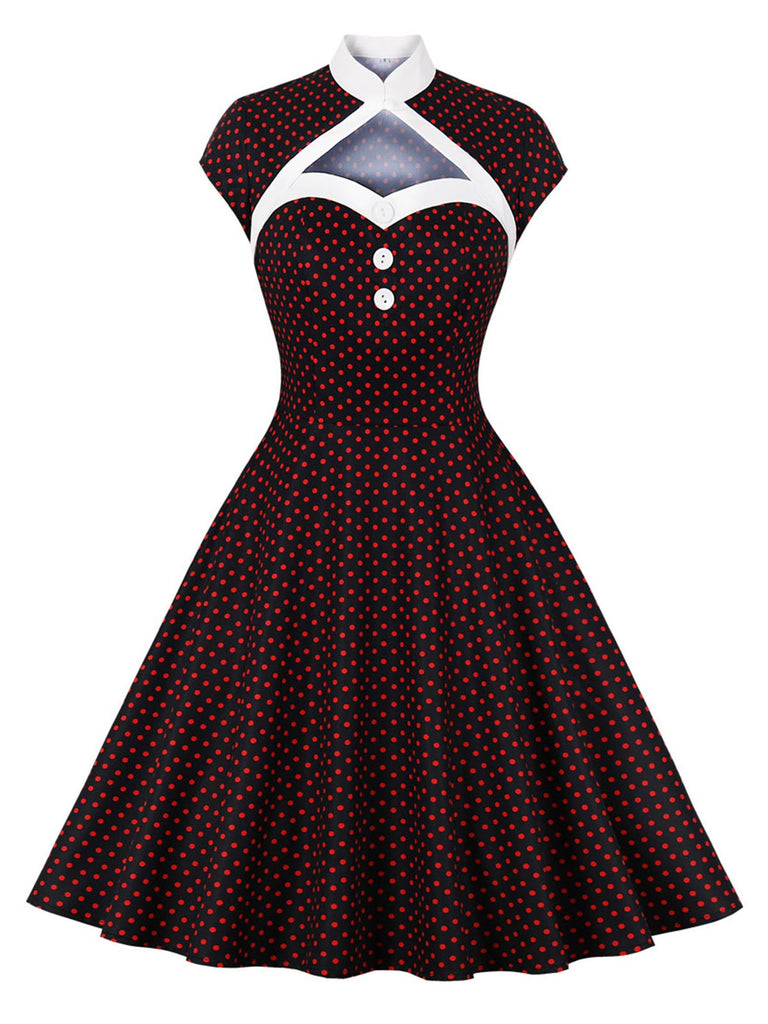 Robe à col cœur à pois des années 1950 Rockabily Cocktail