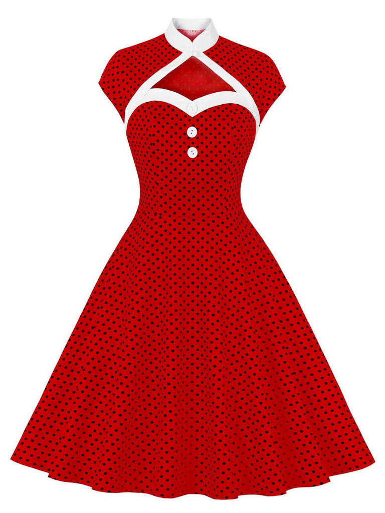 Robe à col cœur à pois des années 1950 Rockabily Cocktail