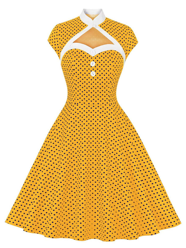 Robe à col cœur à pois des années 1950 Rockabily Cocktail