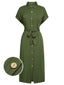 Robe fendue à ceinture verte des années 1940