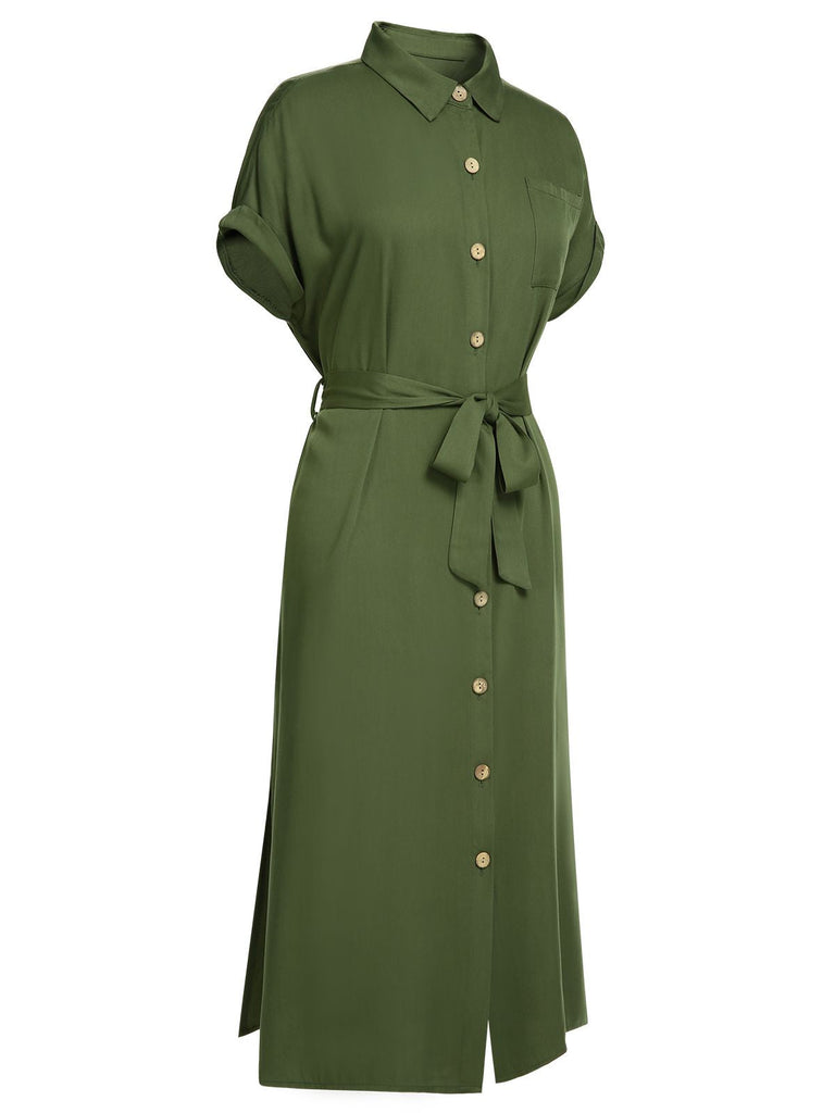 Robe fendue à ceinture verte des années 1940