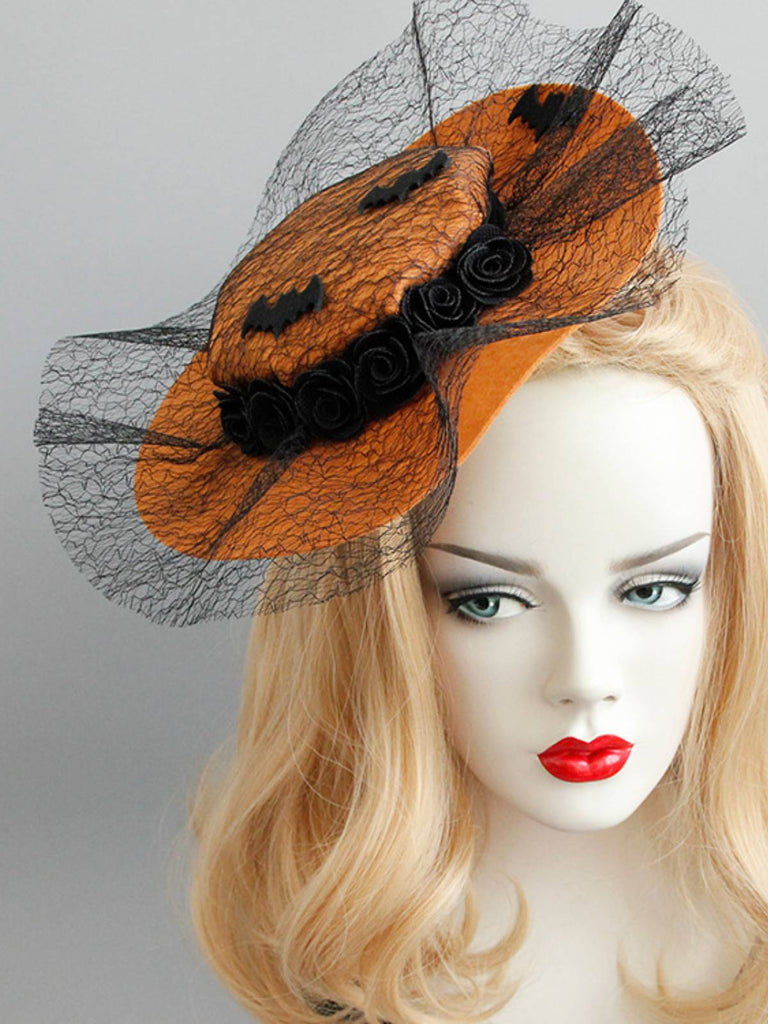 Chapeau en dentelle de chauve-souris d'Halloween rétro orange