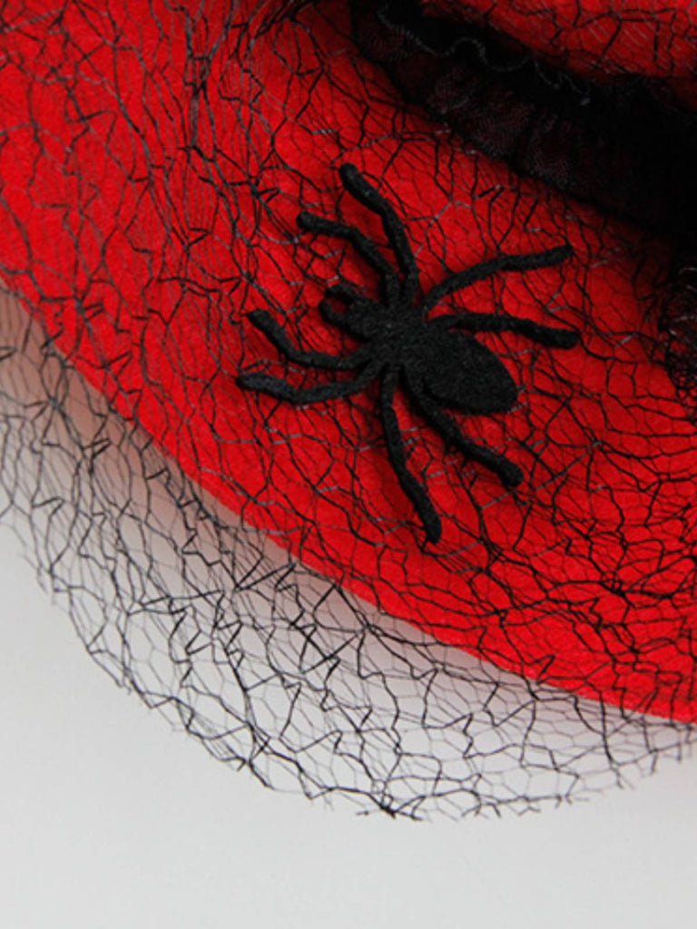 Chapeau en dentelle d'araignée d'Halloween rétro rouge