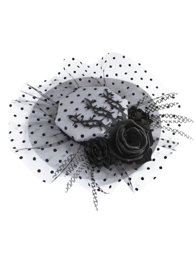 Chapeau Gris Rétro Halloween Roses à Pois