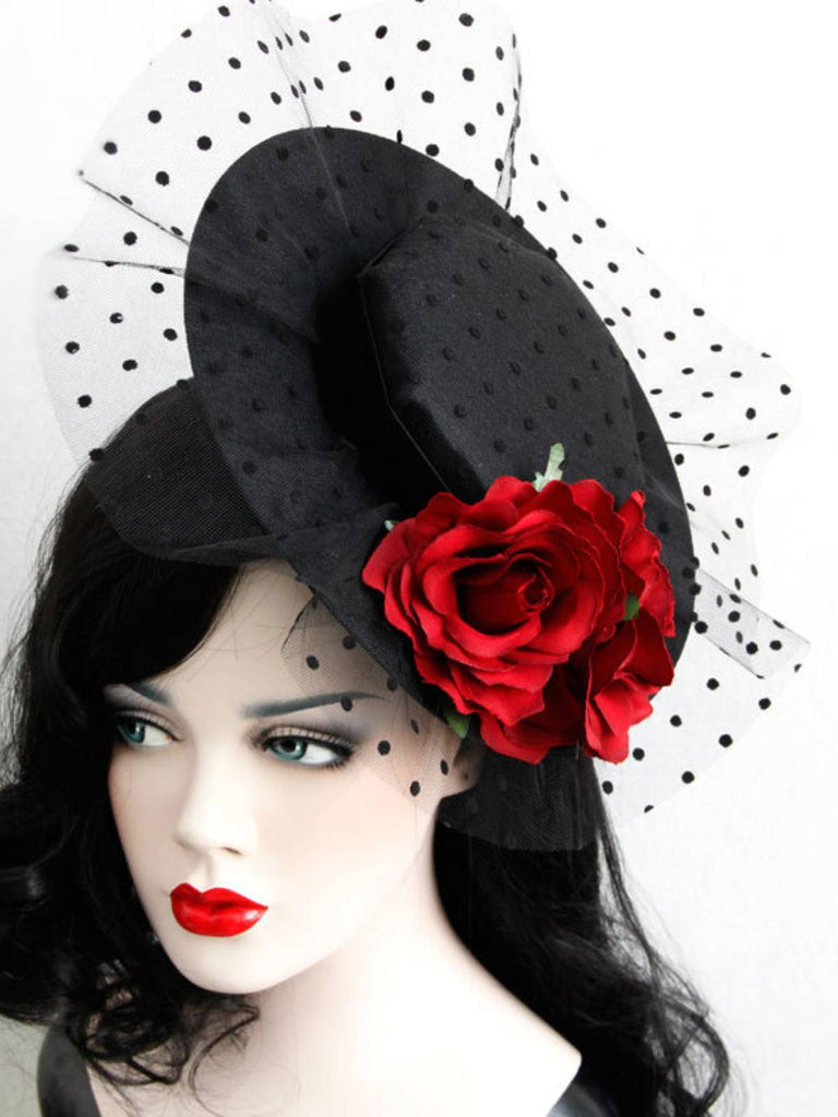 Bonnet en maille noir Retro 3D Roses