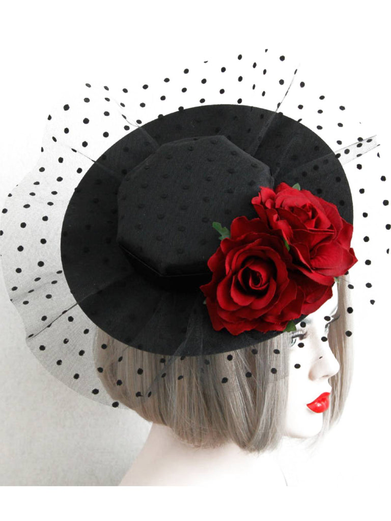 Bonnet en maille noir Retro 3D Roses