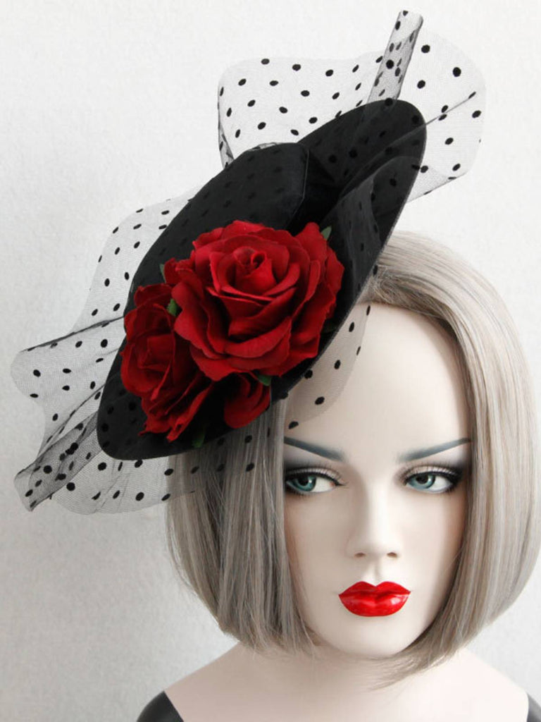 Bonnet en maille noir Retro 3D Roses