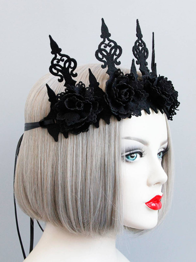 Bandeau Couronne de Fleurs d'Halloween Noir