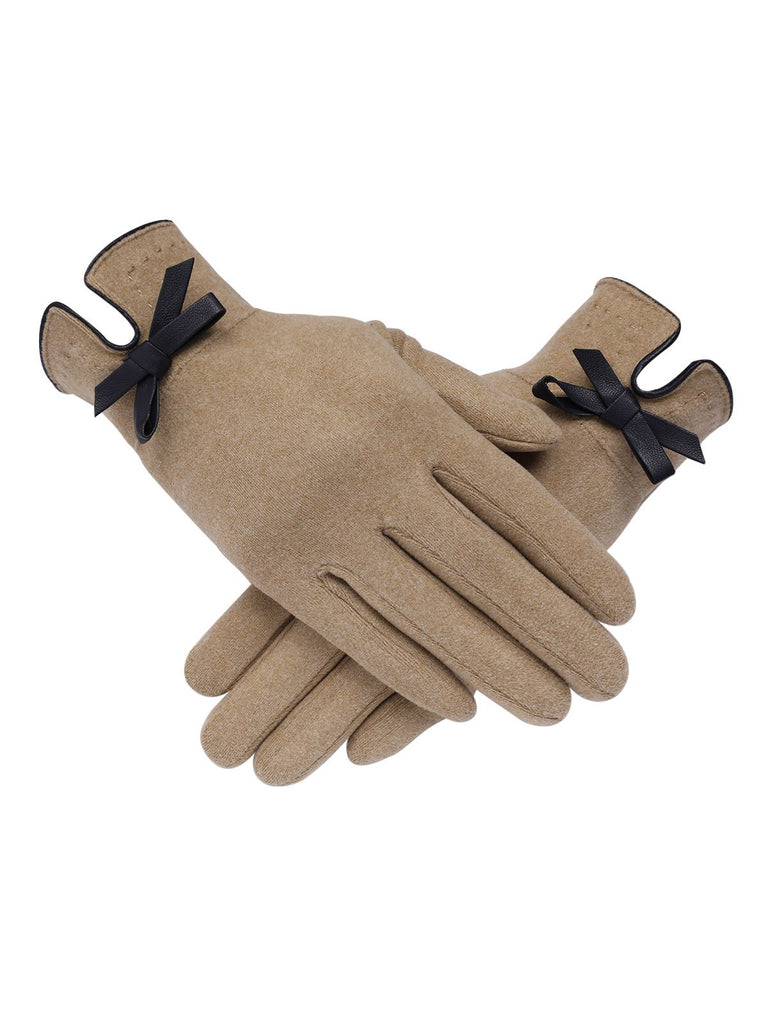 Gants à lacets rétro en daim uni avec nœud