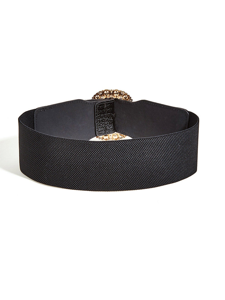 Ceinture large rétro noire avec perle