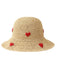 Chapeau de Soleil en Paille Beige Brodé Cœur Rétro