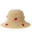 Chapeau de Soleil en Paille Beige Brodé Cœur Rétro