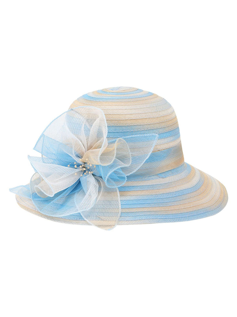 Chapeau de soleil en organza dégradé à rayures rétro