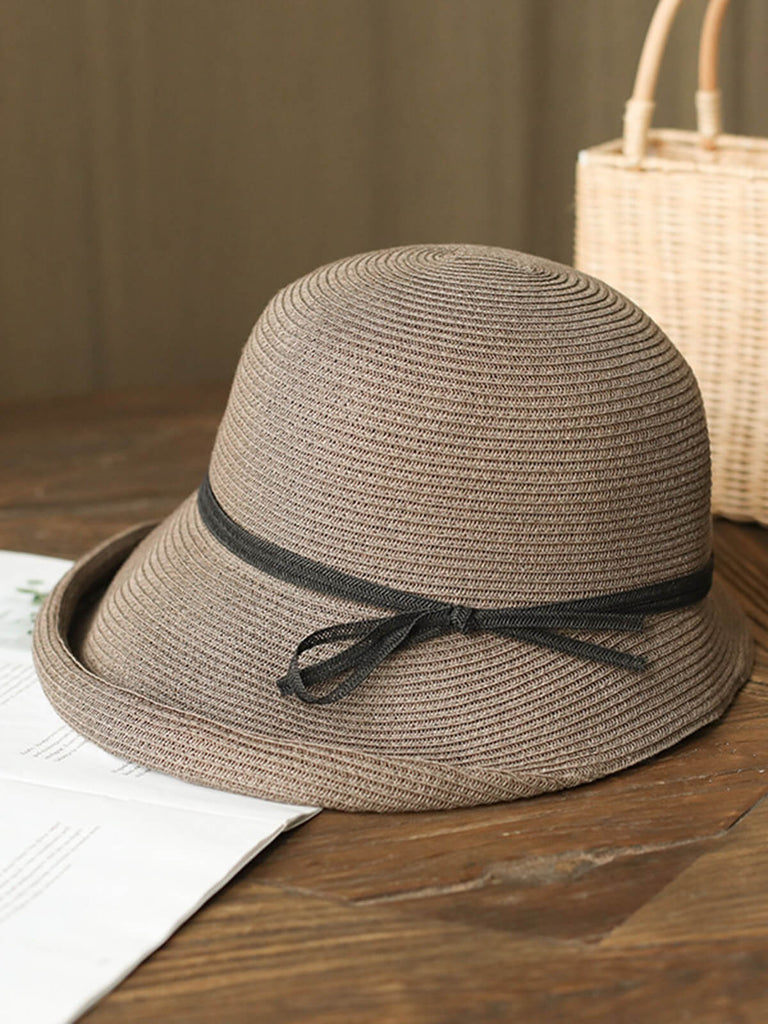 Chapeau de soleil en paille pliable vintage