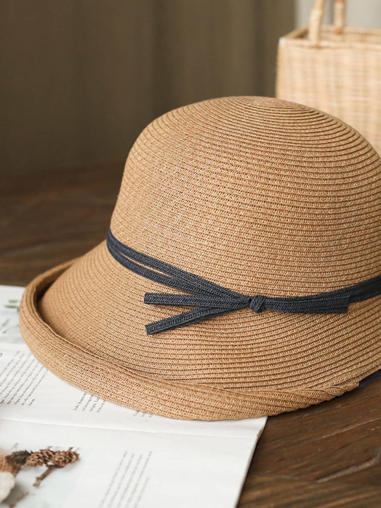 Chapeau de soleil en paille pliable vintage