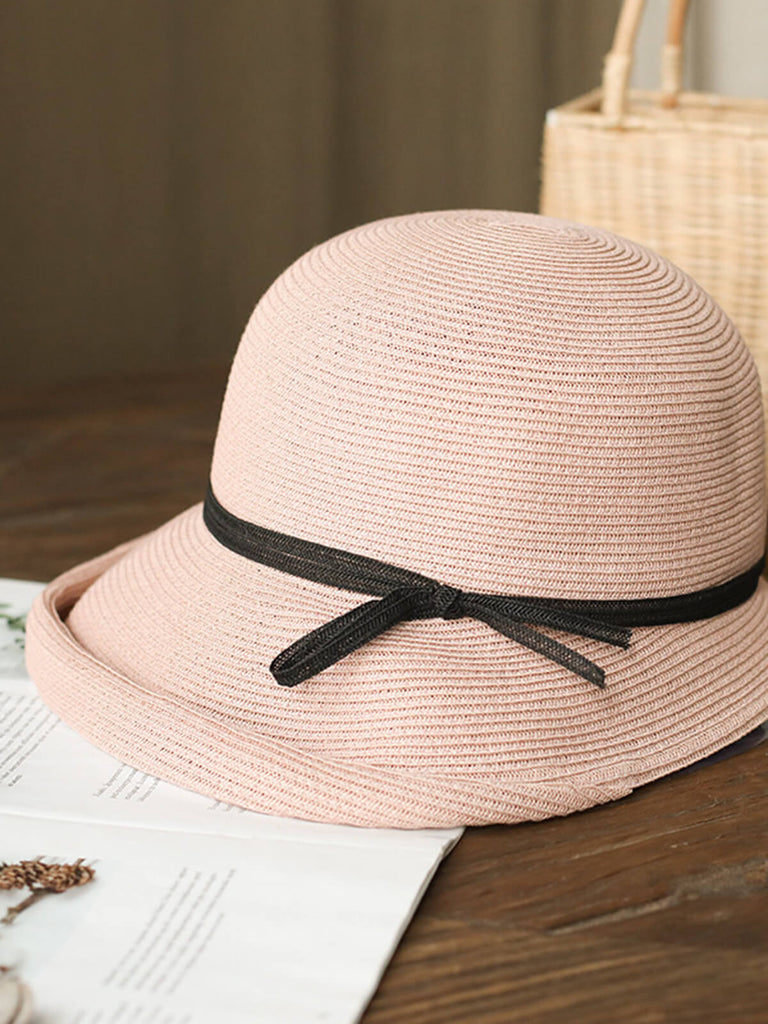 Chapeau de soleil en paille pliable vintage