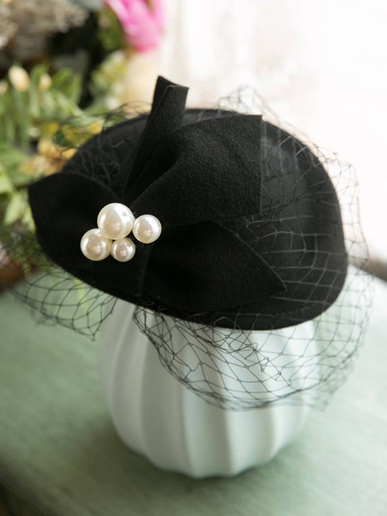 Bérets en maille à décor de perles Vintage, chapeau en laine