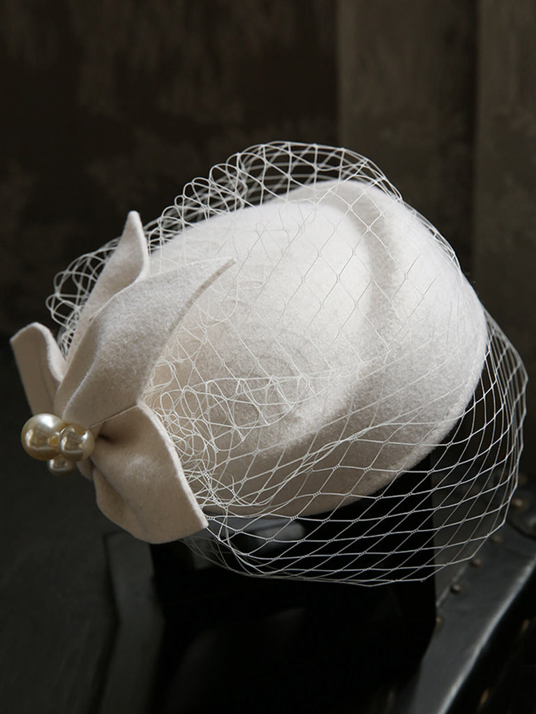 Bérets en maille à décor de perles Vintage, chapeau en laine
