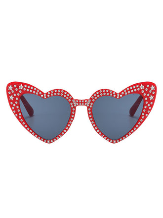Lunettes de soleil à monture cœur en strass uni