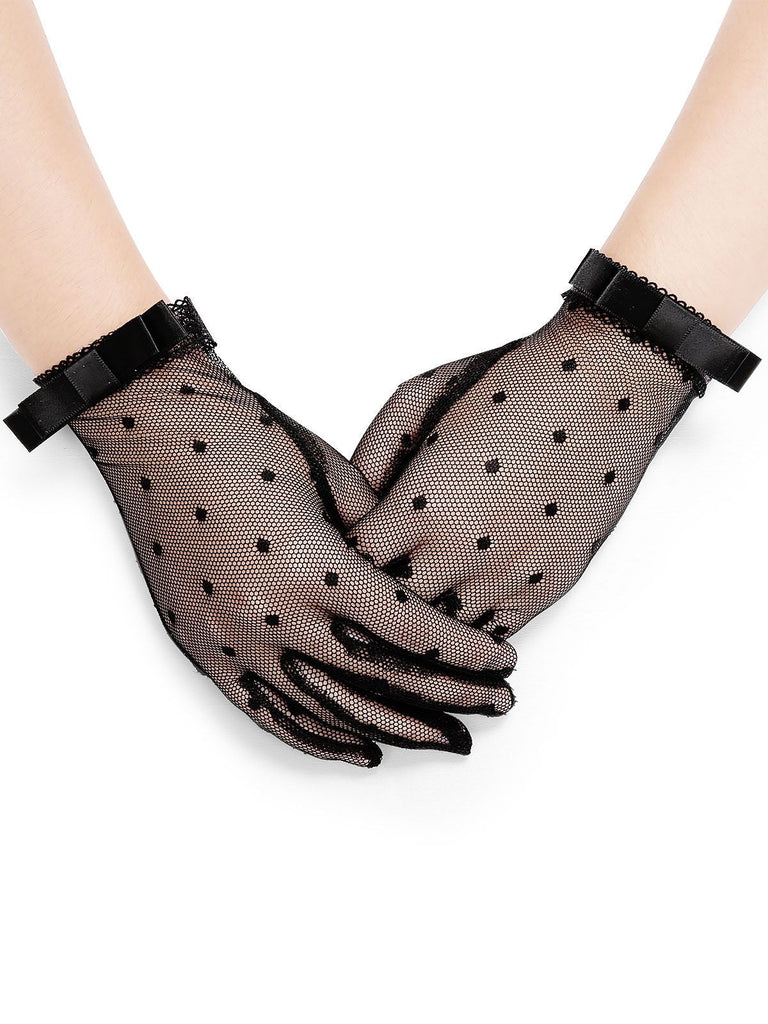 Gants en maille à pois et nœud papillon