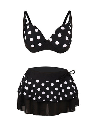 Maillot de Bain Noir à Pois avec Jupe