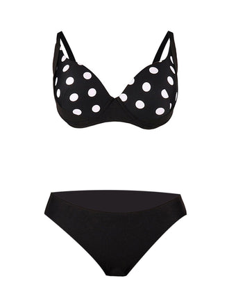 Maillot de Bain Noir à Pois avec Jupe