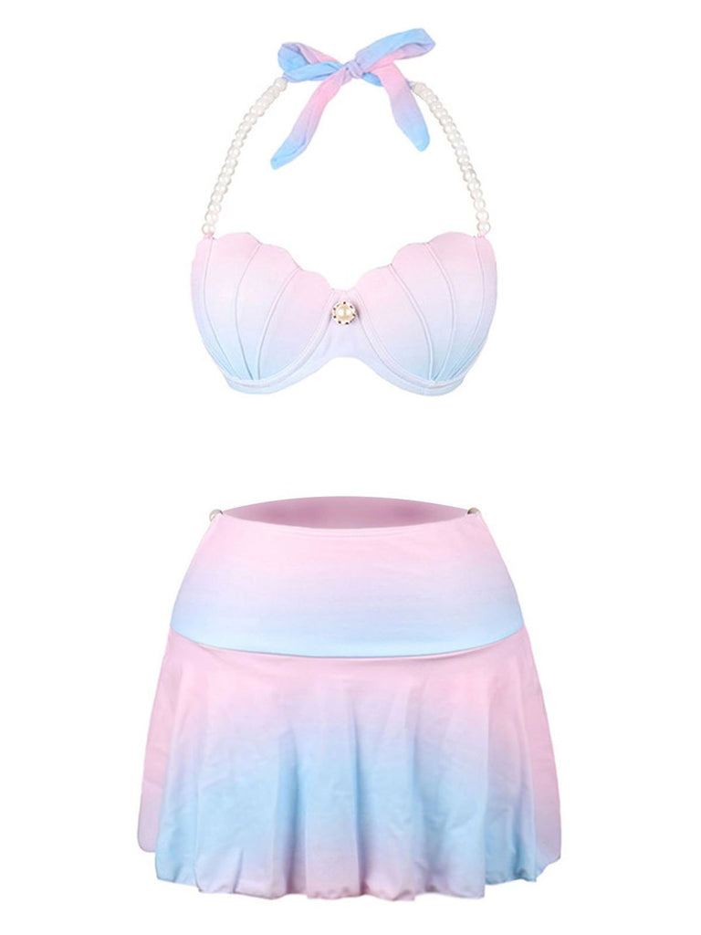 Maillot de Bain Rose Dégradé avec Jupe des années 1940